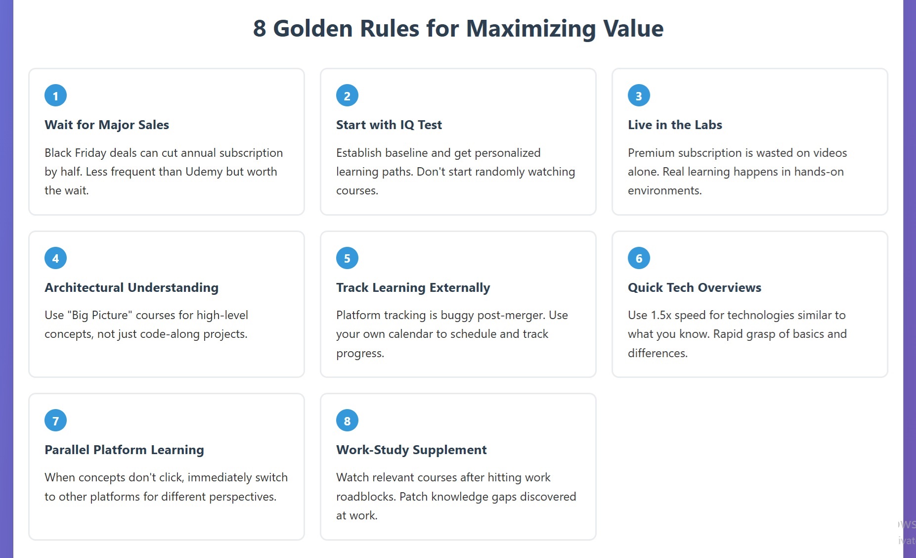 The Playbook for Maximizing Your Pluralsight Subscription - Infographic with 8 golden rules for getting the most value